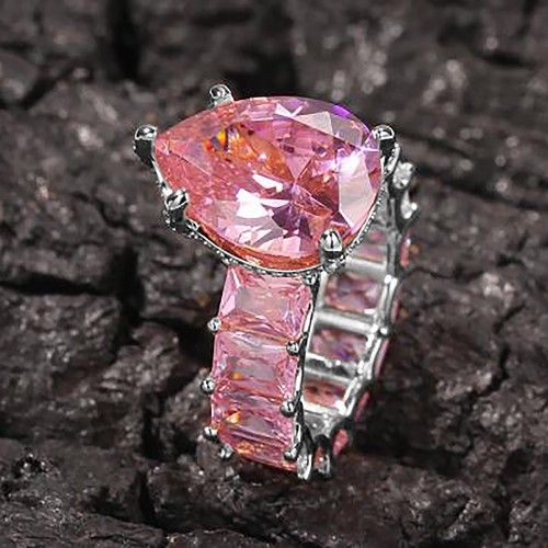 "Crystal Clear Pure Colorful Water Drop Zircon Pear Rings for Women, PD564