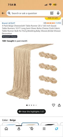 4 Pack Beige Cheesecloth Table Runner 20 x 120 inch Gauze Table Runners 10 FT Long