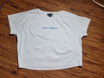 True Religion White Crop Top with Blue Logo Size XL