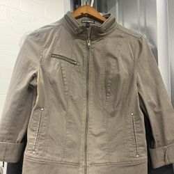 Express Taupe Light Weight 3/4 Length Sleeve Zipper Jacket For Fall Or Spring