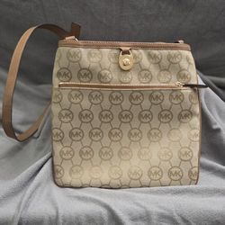 Michael Kors Signature MK Logo Crossbody Bag – Beige/Tan
