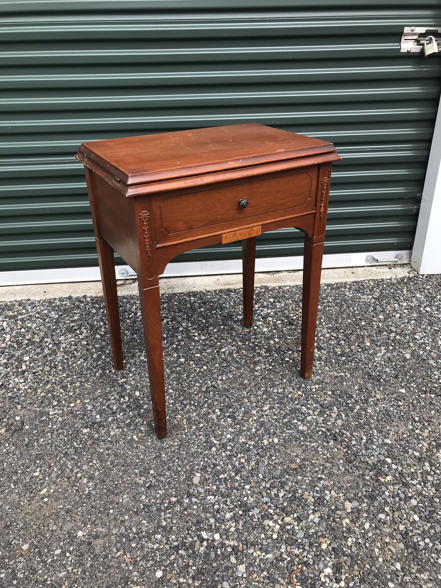 1940s End Table / Hideaway Sewing Machine Cabinet 