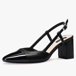 MIRAAZZURRA Slingback Heels for Women Chunky Heel Pumps Two Tone Close Cap Toe Slingback Shoes for Work Date Dress