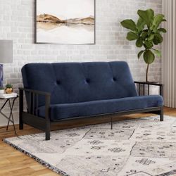 DHP Harlow Full Metal Arm Futon with 6-Inch Thermobonded High Density Polyester Fill Blue Microfiber Mattress