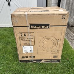 Brand New Magic Chef 2.6 cu. ft. White Compact Electric Dryer Model MCSDRY1S