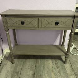 Wooden Console Table With Drawers And Lower Shelf. 
