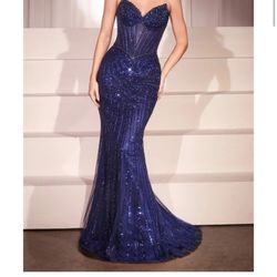 beaded navy blue prom dress 