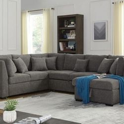 Brand New Gray Sectional Sofa Pull-out Sleeper Under Chaise Storage