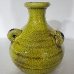 1970's Handmade Clay Art Vase 3 Handle