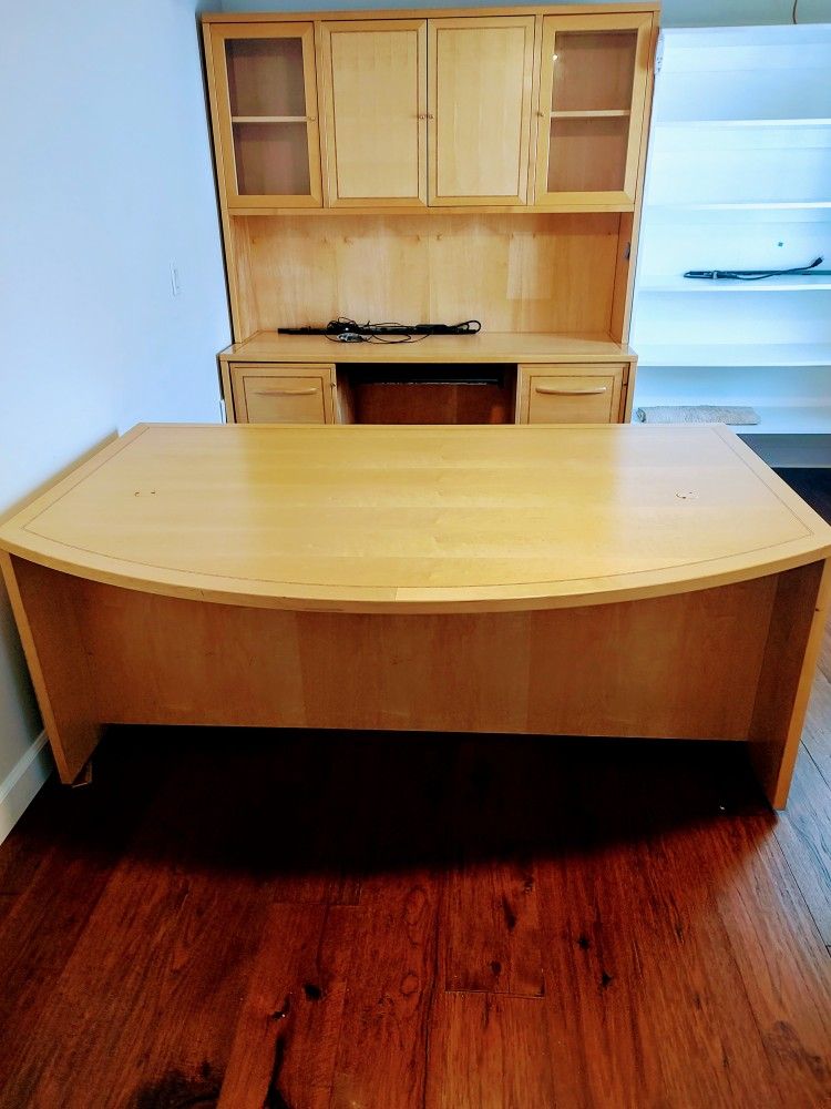 beautiful big solid wood desk and cabinet