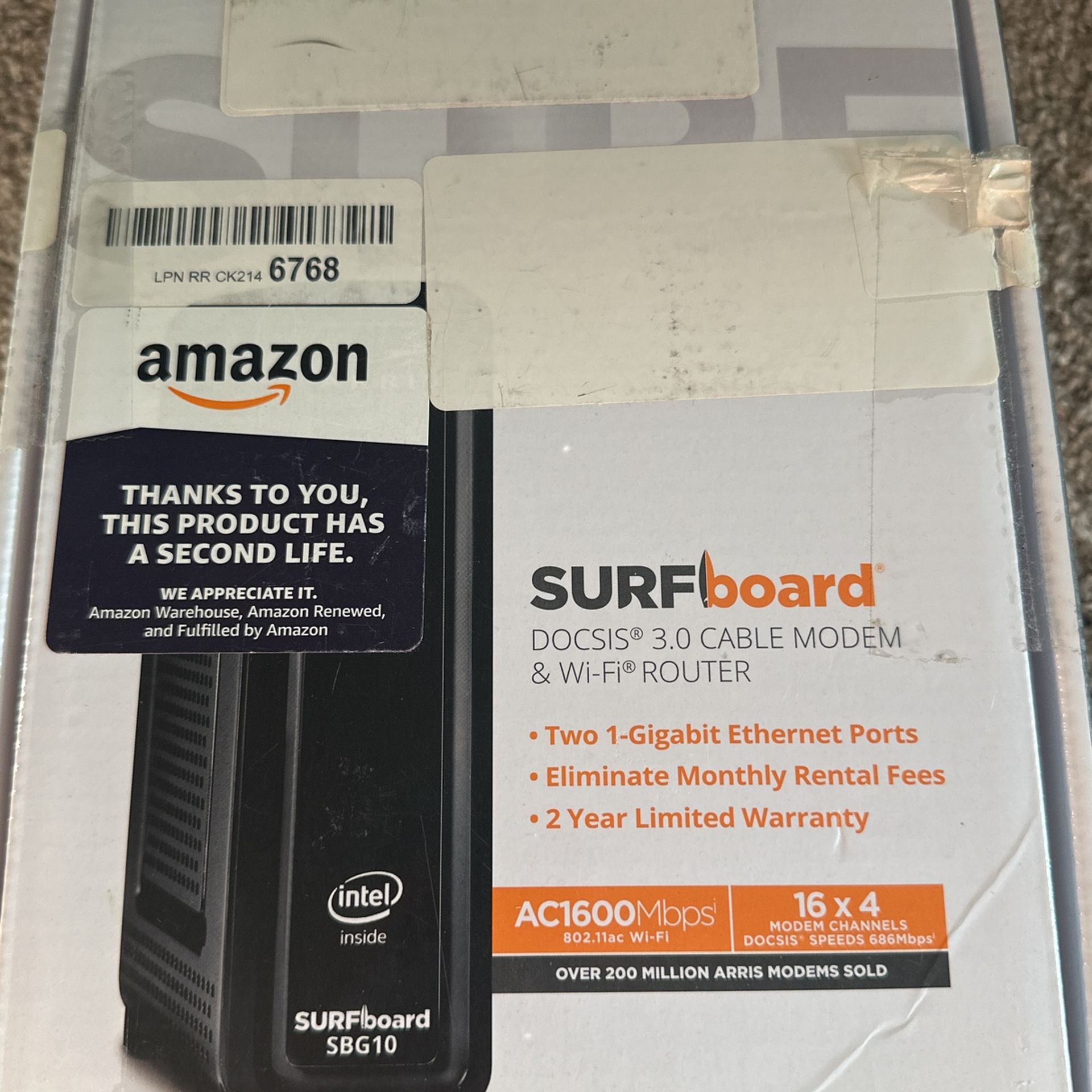 ARRIS SURFboard SBG10 DOCSIS 3.0 16 x 4 Gigabit Cable Modem & AC1600 Wi-Fi Router