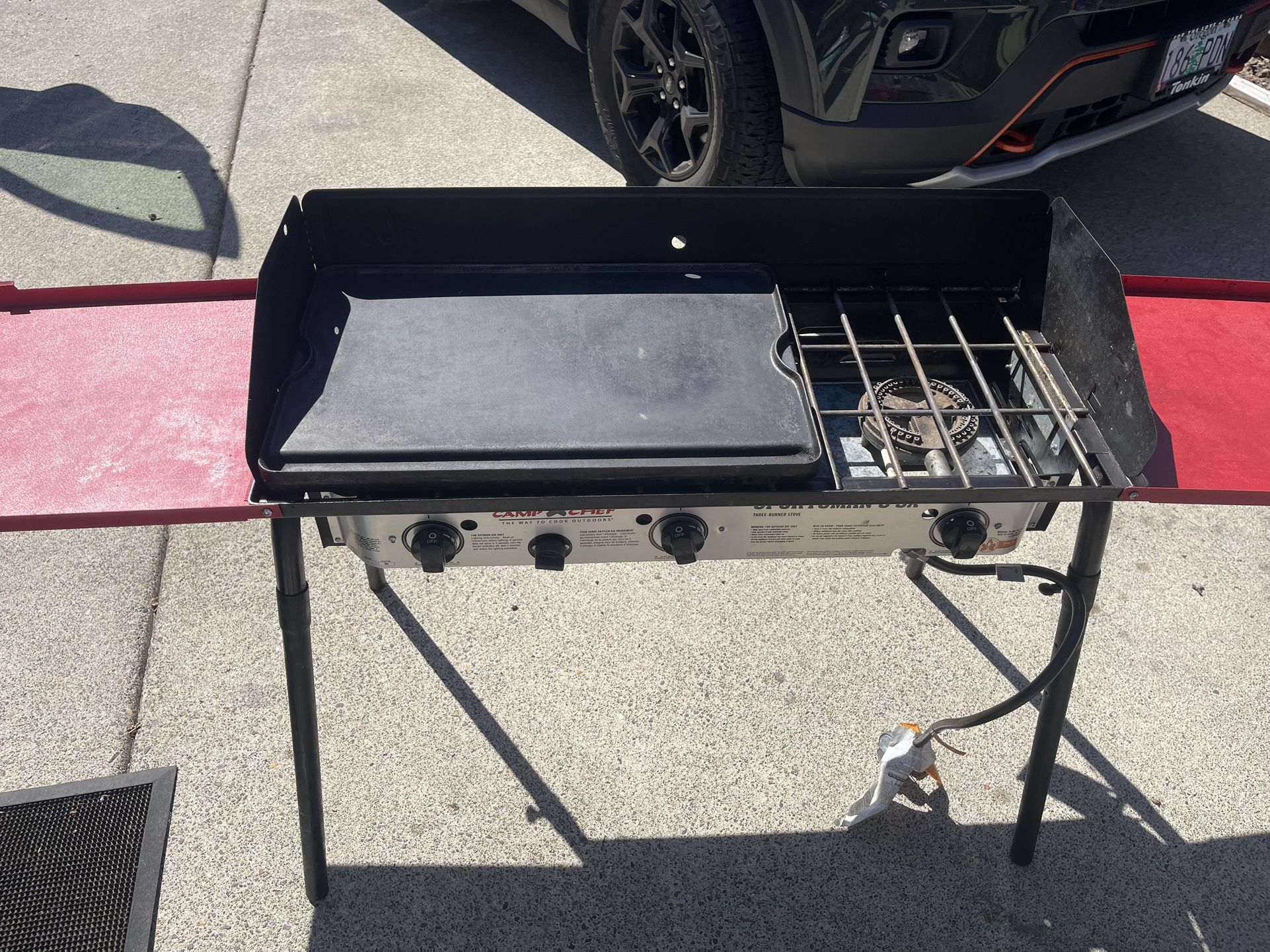 🔥 Camp Chef TB90S 3-Burner Propane Stove – w/ Griddles, Side Shelves & Bag – $250 OBO