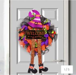 Barton 24" Halloween Witch Wreath Hat Legs Pumpkin Front Door Decor Decoration SKU: 93011