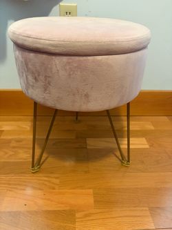 Round Pink Velvet Storage Ottoman Footrest