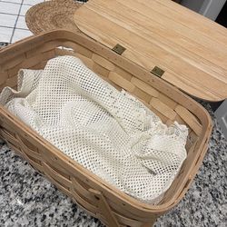 Vintage Picnic Basket With Lace Blanket