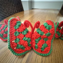 1970s handmade crocheted butterfly ornaments (3) - vintage Christmas - LIKE NEW!
