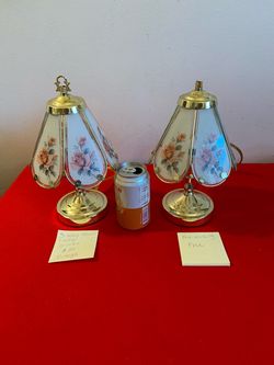 11” Vintage 3-Way Touch Lamp w/ Brass-Tone Base & 6-Panel Frosted Glass Floral Shade
