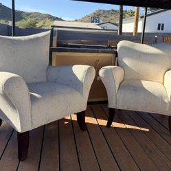 Set of 2 White Accent Chairs with Floral Pattern – Excellent Condition 