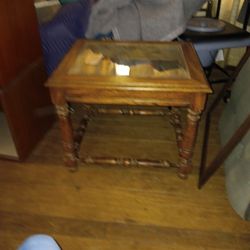 Wooden Side Table With Glass Top