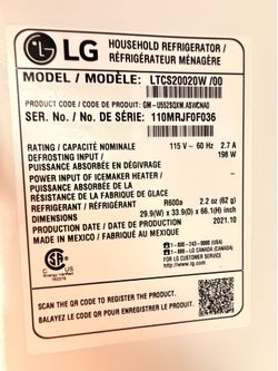 LG 20 Cu. Ft. Top Freezer Refrigerator – Like New – $290