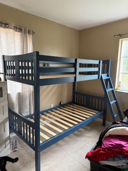 Navy Blue Wood Bunk Bed Frame