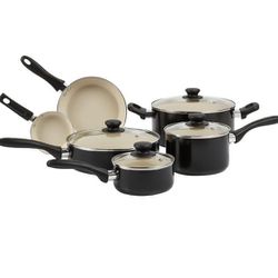 Amazon Basics Ceramic Nonstick Pots and Pans 11 Piece Cookware Set, made without PFOA & PTFE, Black/Cream

