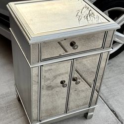 Silver and Mirrored Nightstand