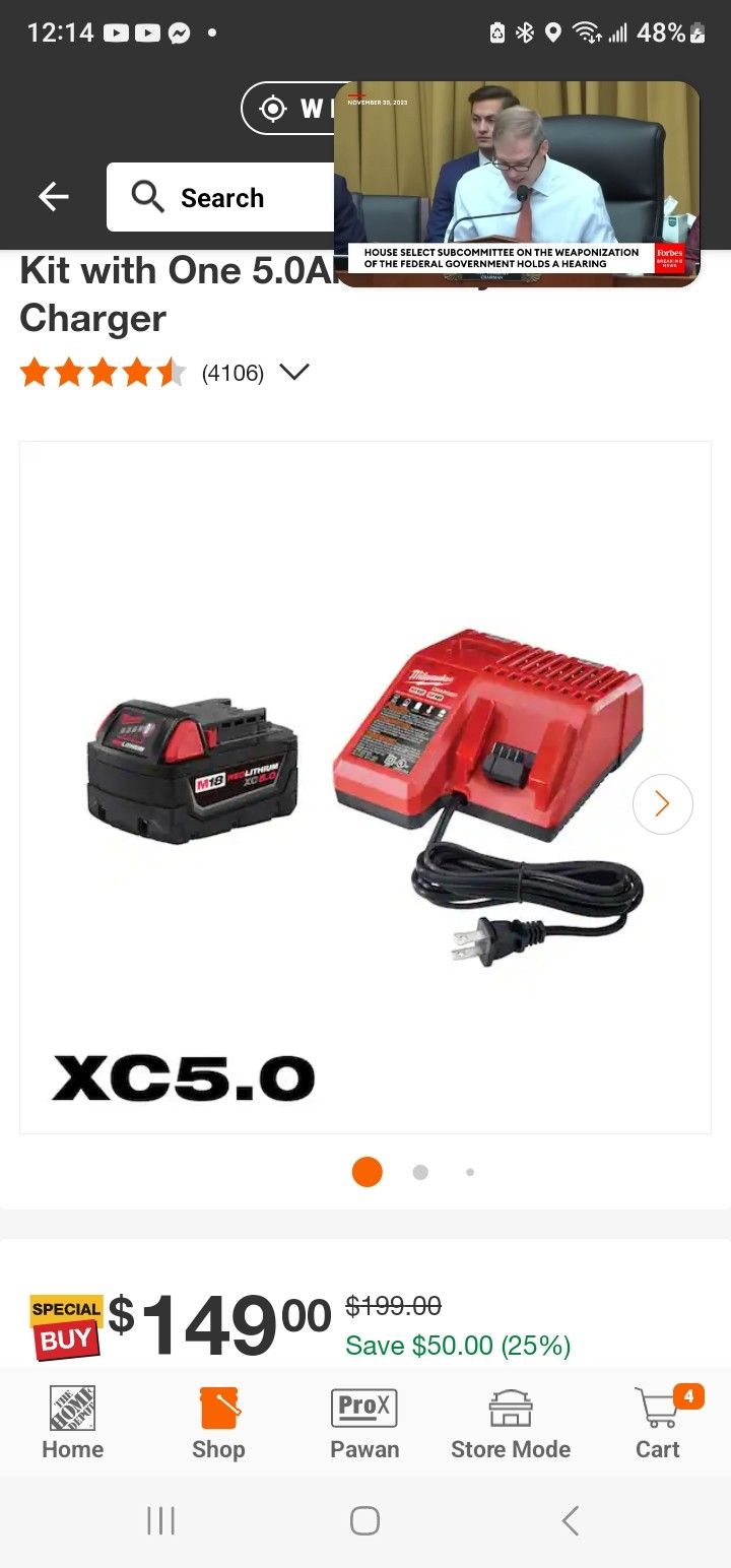 Milwaukee

M18 18-Volt Lithium-Ion XC Starter Kit with One 5.0Ah Battery and Charger

, $100, FIRM