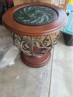Side table, large end tables brown, and iron