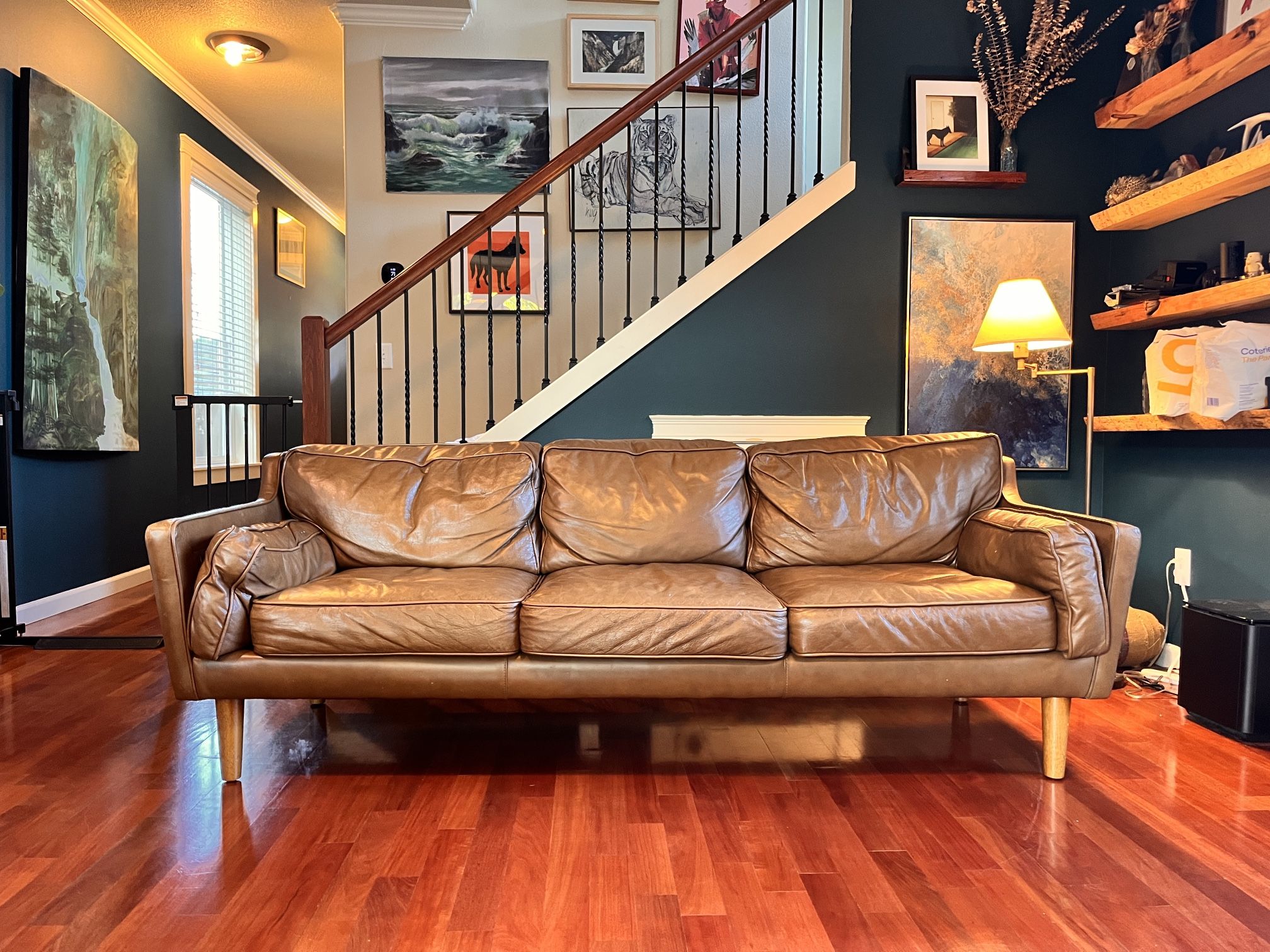 Mid-Century Brown Leather Couch