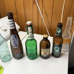 Vintage Beer Bottle Lot – Grolsch, Coors, Brooklyn, Corona + Embossed Aqua Bottle