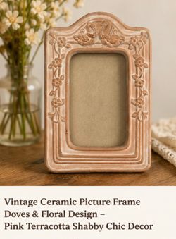 Vintage Terra Cotta Picture Frame Swans Floral Cottagecore Shabby Chic 7” X 6”