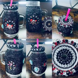 Rhinestone Mason Jar w/straw 
