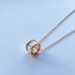 14K Gold Filled Necklace Shiny Cylinder Pendent Necklace