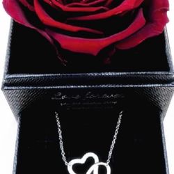 Preserved Real Rose Box, Eternal Rose with Heart Necklace in Jewelry Box, Romantic Gifts for Her Women Mom Wife Grandma on Mother's Day, Anniversary, 