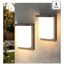 Set of 2Outdoor Wall Lights, 15W Integrated LED, 3CCT, Low-Profile Graphite gray aluminum wall sconce selects 3000K/4000K/6000K by wall switch and rem