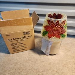 NEW VINTAGE Home Interior POINSETTIA Candle Cover Topper Shade Stained Glass 