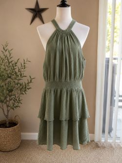 Sage Green Tiered Halter Dress