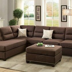 Brand New Chocolate Sectional Sofa With Ottoman