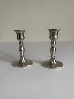 Vintage Metal Candle Holders - Set of 2 - Mid Century Style - 5 Inch Tall