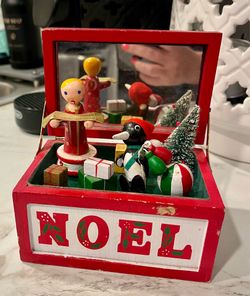 Vintage  hand-painted wooden Christmas music box