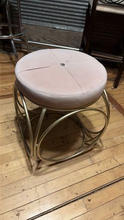 Round Upholstered Ottoman Stool Gold Base
