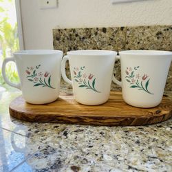 Vintage Corelle Living Ware Rosemary Pink Tulip Lot Of 3 Mugs 