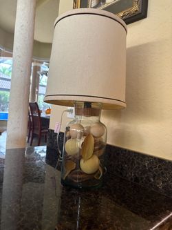 Refillable Glass Table Lamp with Linen Shade