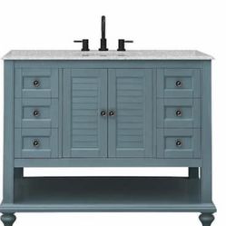 Home Decorators Collection Hamilton 43 in. W x 22 in. D x 35 in. H Open Shutter Bathroom Vanity in Sea Glass with Grey Granite Top
