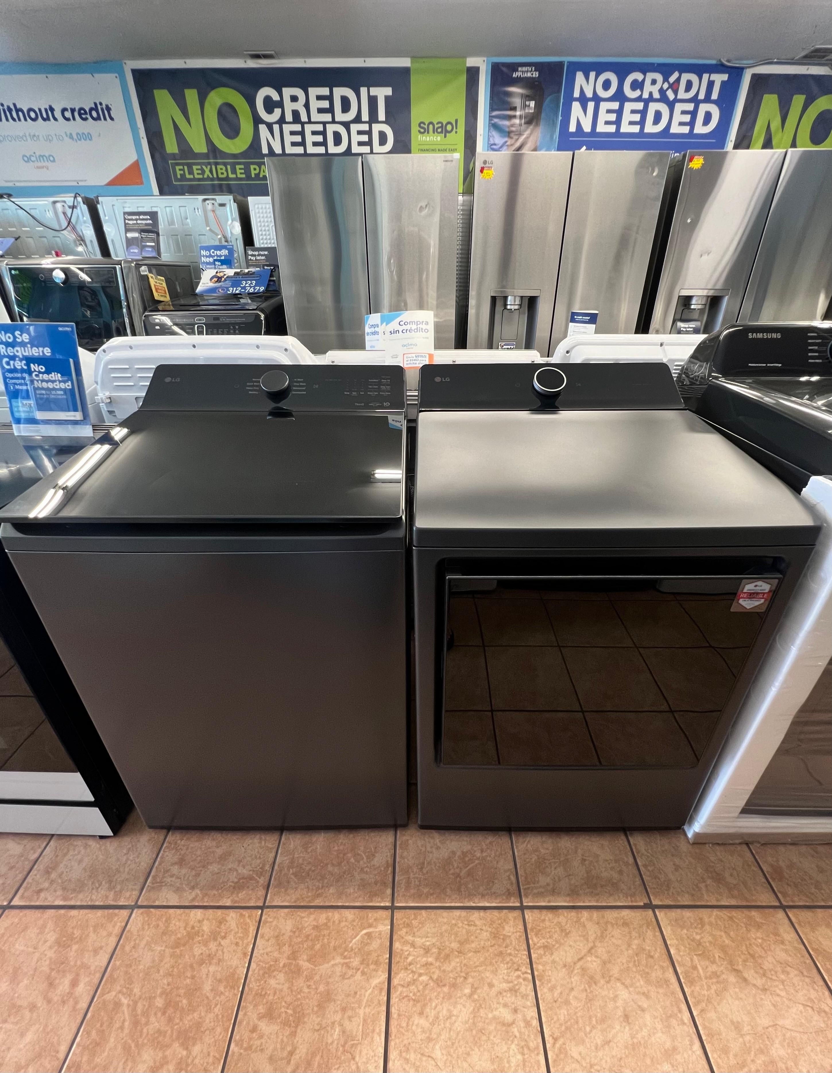 LG 5.5 cu. ft. SMART Top Load Washer with Impeller and 7.3 cu. ft. Vented Gas Dryer in Matte Black with Impeller