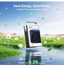 Portable Air cooling 16” Standing Fans that Portable AC，120° Oscillating 650ml Water Tank, 5Modes & 4Speeds Cooling Fans