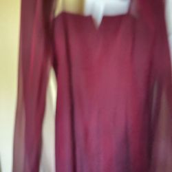 Dark Red Night Gown With Shawl & Matching Shoe