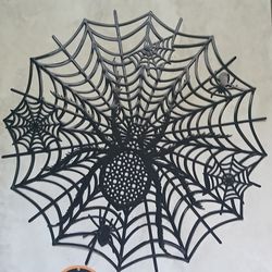 Set Of 4 Halloween Black Vinyl Spiders Spiderweb Placemats Goth Decor Spooky
