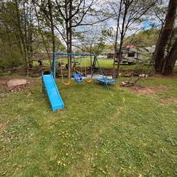 Swing set, Slide, trampoline